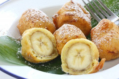 fried banana fritters , pisang goreng , macro shot