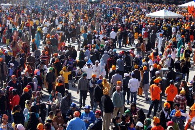 TORONTO CANADA - APRIL 29: Sikhs gathered for Khalsa day parade. Each year in Toronto sikhs gather at the Exhibition Place and then in a huge parade walk to Toronto City Hall to celebrate Khalsa day. April 29 2012 - Toronto Ontario Canada.