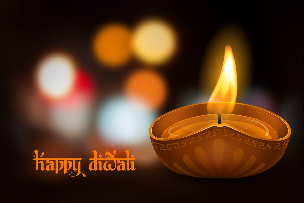 burning oil lamp diya on Diwali Holiday,